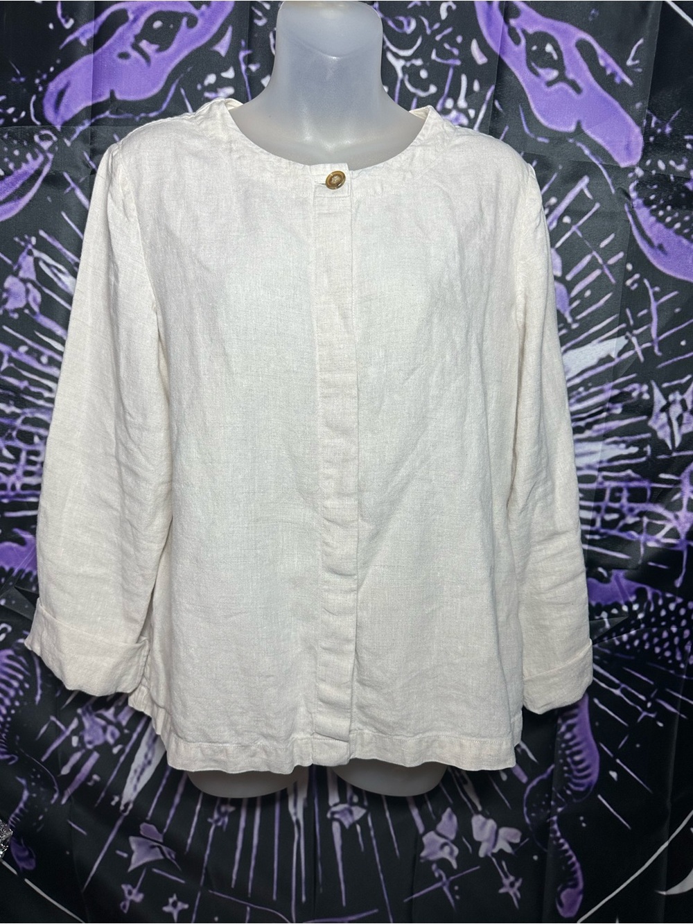 Orvis Cream Linen Button-Front Round-Neck Shirt